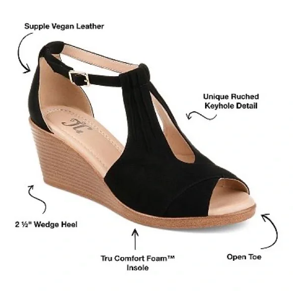 Journee Women’s Wedge Peep Toe Sandals - NIB - Picture 3 of 7